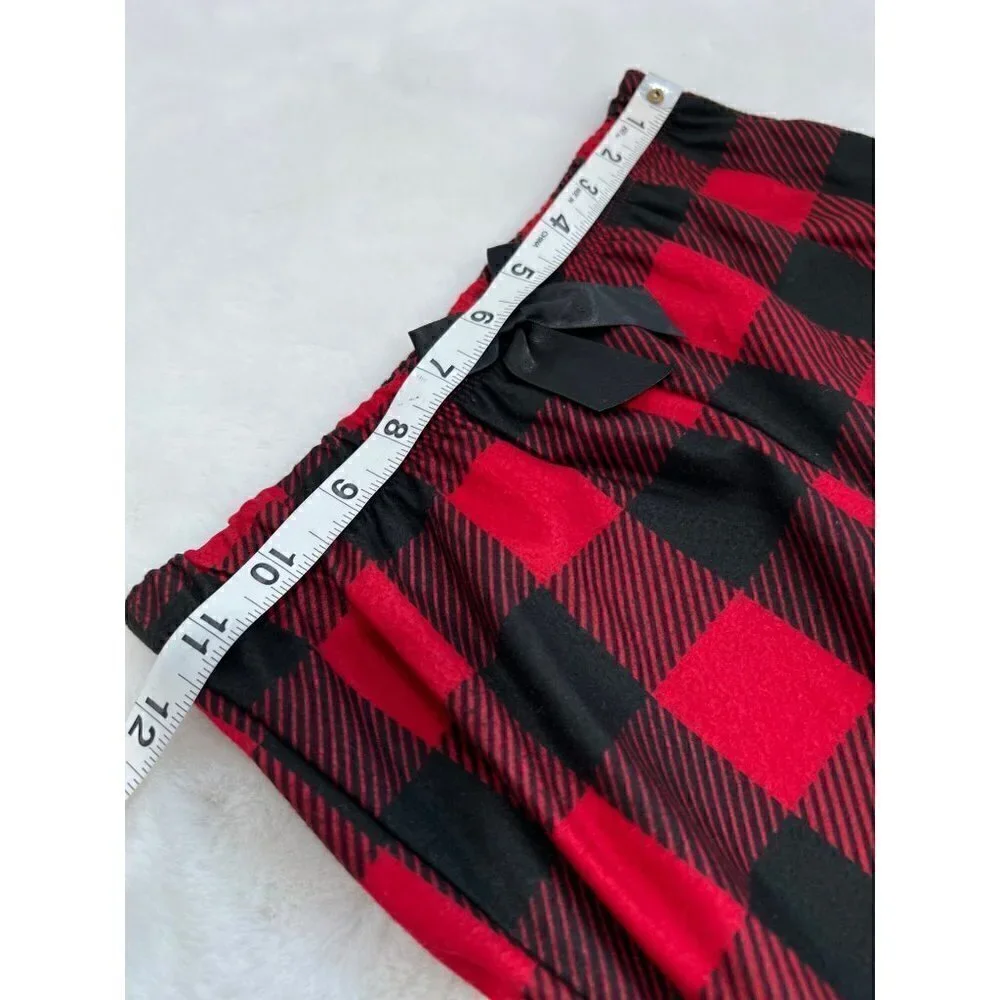 New DreamLife Size Kids S (7-9) Flannel Pajama Set w/Scrunchies Black/Red Plaid